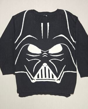 Star Wars Her Universe Darth Vader Sweater Womens Black White Graphic Knit